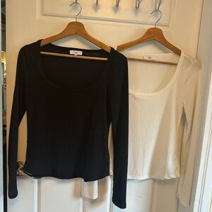 Bundle NSR Nordstrom Women’s Semi Sheer White & Black Long Sleeve Shirts Size M